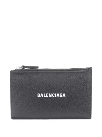 Pre-owned Balenciaga Cash Logo-print Card Case In Black