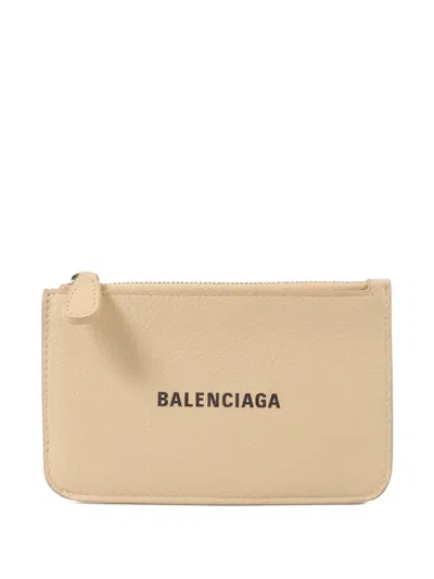 Pre-owned Balenciaga Cash Logo-print Card Case In Neutrals