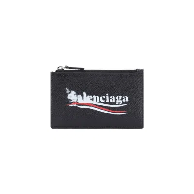Balenciaga Leather Card Holder Keyring Attachment In Black