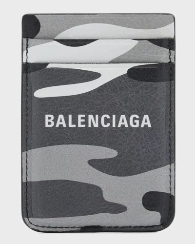 Balenciaga Cash Magnet Card Holder Camo Print In 9061 Grey/l White