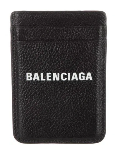 Pre-owned Balenciaga Cash Magnet Card Holder Signature Logo Compact Wallet In Black/white