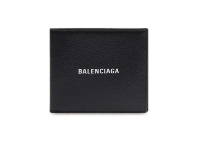 Pre-owned Balenciaga Cash Square (8 Card Slot 2 Bill Compartments) Folded Wallet In Black/white