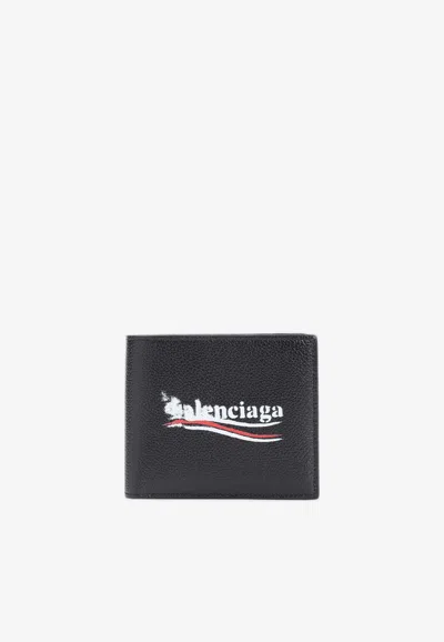 Balenciaga Cash Square Bi-fold Leather Wallet In Black