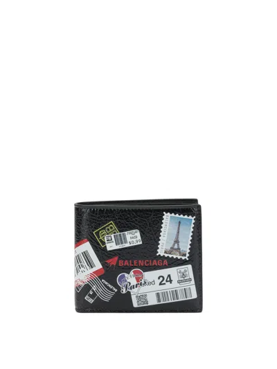 Balenciaga Cash Square Folded Black Lamb Leather Wallet