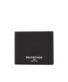 Balenciaga Men Black Bi-fold Wallet With Logo Lettering On The Front In Grained Leather Man In Black