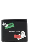 Balenciaga Sticker Square Leather Bifold Wallet In Black