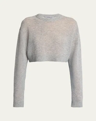 Balenciaga Cashmere Open-knit Crop Sweater In Gray
