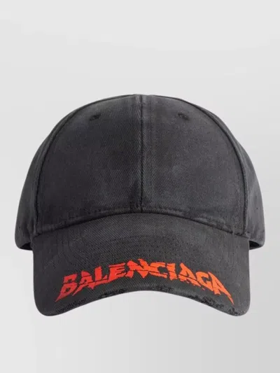 Balenciaga Logo Distressed Cotton Drill Baseball Cap In Black