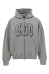 Balenciaga Zip Front Hoodie With Contrast Logo And Ribbed Details In Gray