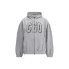 Balenciaga Zip Front Hoodie With Contrast Logo And Ribbed Details In Gray