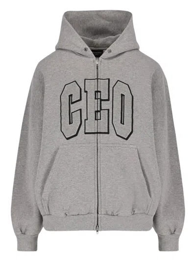 Balenciaga Ceo-print Cotton Hoodie In Gray