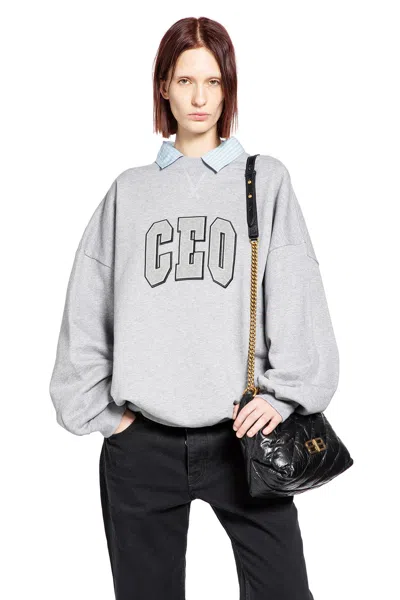 Balenciaga Ceo Team Logo Shirt Collar Sweatshirt In Gray