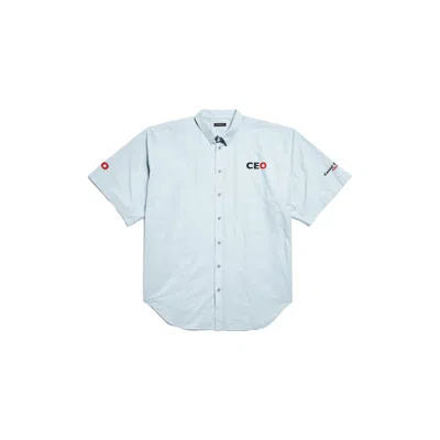 Balenciaga Ceo Uniform Logo Short Sleeve Oversized Shirt In Blue