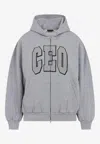 Balenciaga Zip Front Hoodie With Contrast Logo And Ribbed Details In Gray