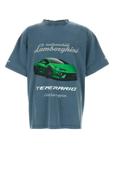 BALENCIAGA CERULEAN BLUE COTTON BALENCIAGA X AUTOMOBILI LAMBORGHINI OVERSIZE T-SHIRT