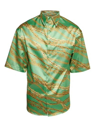 Pre-owned Balenciaga Chain-print Shirt In Green