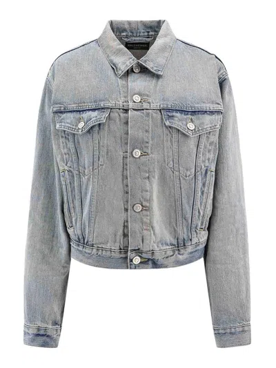 Alexander Wang Balenciaga Light Blue Cropped Jacket With Logo Patch At The Back In Cotton Denim Woman