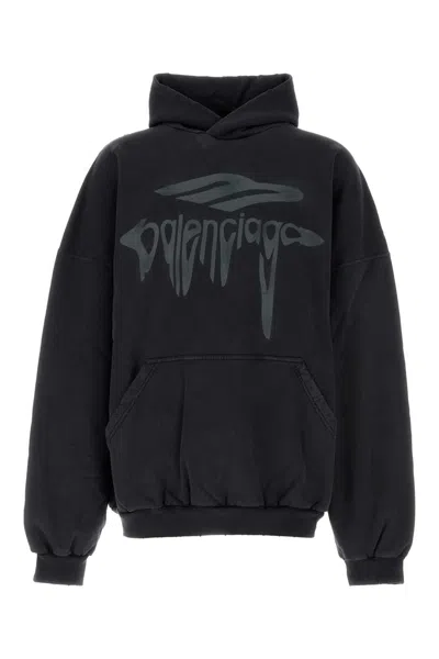 Balenciaga 3d Liquified Effect Cotton Hoodie In Black