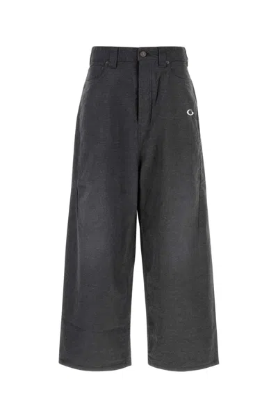 Balenciaga Charcoal Cotton Wide-leg Pant In Black