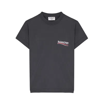 Balenciaga Charcoal Logo-embroidered Cotton T-shirt In Dark Grey
