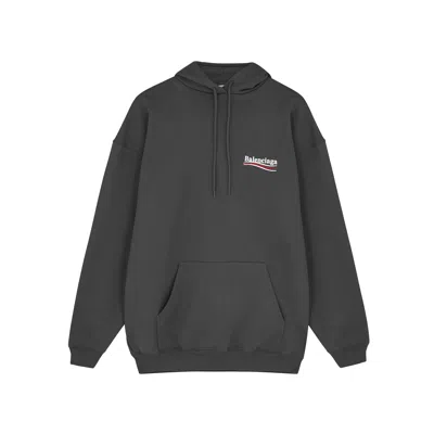 Balenciaga Charcoal Logo Hooded Cotton Sweatshirt In Dark Grey