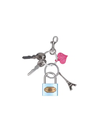 Balenciaga Charm Keyring With Padlock In Metallic