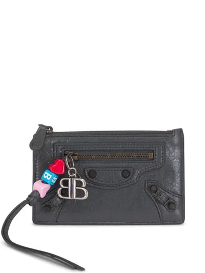 Balenciaga Charm Leather Wallet In Gray