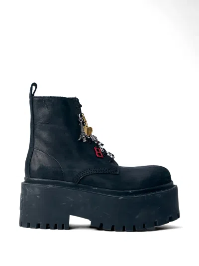 Balenciaga Charm-embellished Platform Ankle Boots In Black
