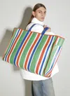 Balenciaga Chatelet Logo-print Striped Leather Tote Bag In Green