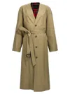 Balenciaga Beige Check Lining Oversize Trench Coat In Green