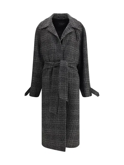 Balenciaga Vintage Checked Wool One Layer Raglan Coat Clothing In Black
