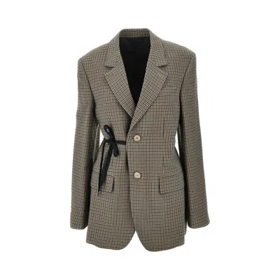 Balenciaga Tailored Wrap Jacket With Checkered Design For Women In Green