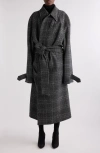 Balenciaga Check Oversize Wool Belted Coat In Multi