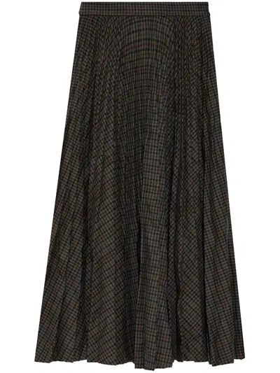 Balenciaga Check-pattern Midi Skirt In Brown
