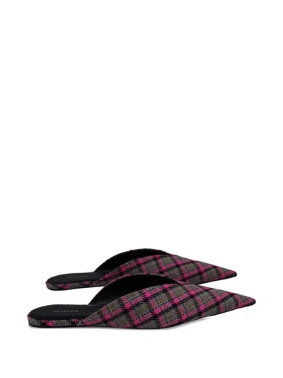 Pre-owned Balenciaga Check-pattern Point-toe Flat Mules In Gray