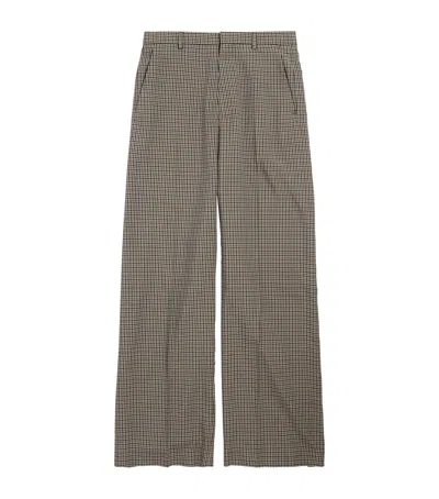 Balenciaga Check Wide-leg Trousers In Brown