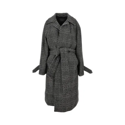 Balenciaga Vintage Checked Wool One Layer Raglan Coat Clothing In Black