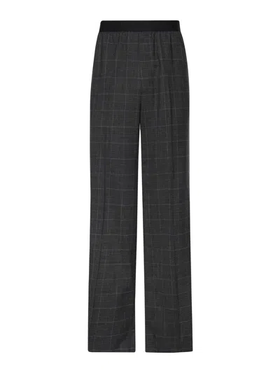 Balenciaga Check Wool Pants With Logo In Black