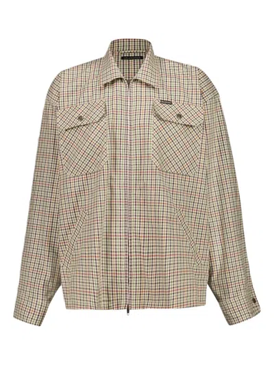 Balenciaga Check Zip-up Shirt Jacket In Green