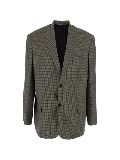 Balenciaga Khaki And Brown Gingham Jacket Men In Gray