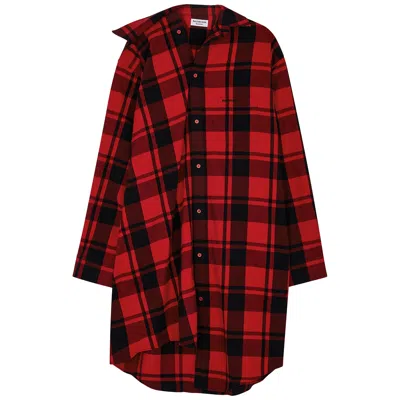 Balenciaga Checked Cotton-flannel Shirt Dress In Red