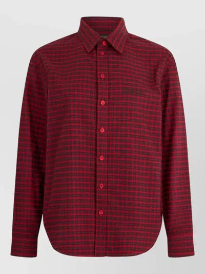 Balenciaga Checked Cotton Shirt Long Sleeve Collar In Red