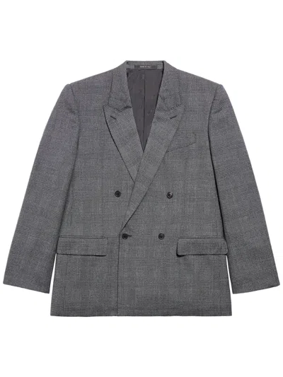 Balenciaga Checked Double-breasted Blazer In Gray