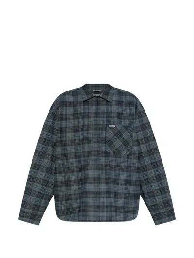 Balenciaga Oversize Flannel Shirt Checked Pattern Pocket In Blue