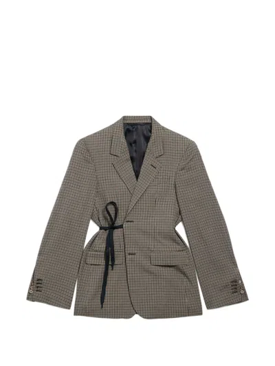 Balenciaga Checked Tie Blazer In Brown