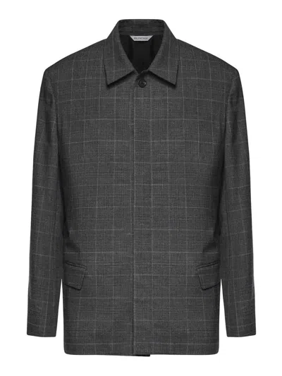 Balenciaga Checked Wool Jacket In Black