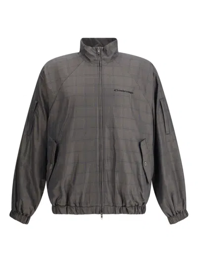 Balenciaga Zipped Jacket With Brown And Blue Checked Motif In Gray