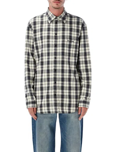 Balenciaga Checkered Cotton Flannel Shirt With Embroidered Chest Pocket Logo In Bianco