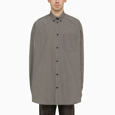 Balenciaga Checkered Cotton Oversized Shirt With Logo For Men In Black