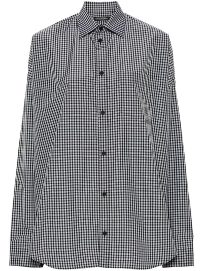 Balenciaga Checkered Design Cotton Shirt In Black
